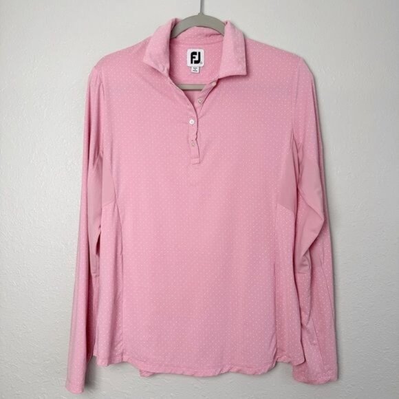 Footjoy FJ pink white polka dot long sleeve golf mesh L - Picture 1 of 11